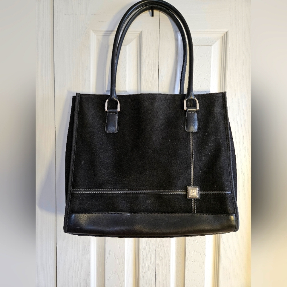 SALE! Diane Von Furstenberg Black Canvas and Leather Tote Bag